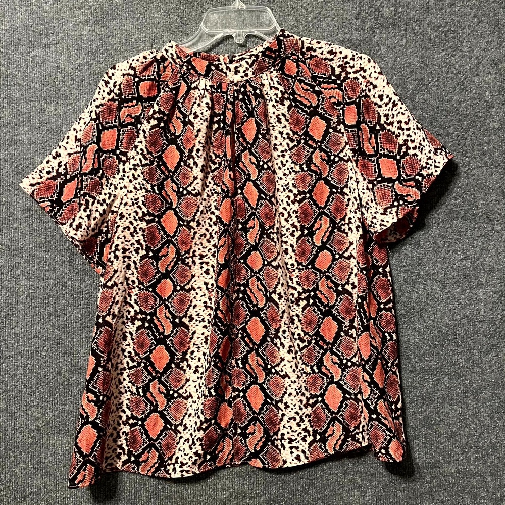 Sunday in Brooklyn Blouse Top Womens Medium Multicolor‎ Snakeskin Print Pleated